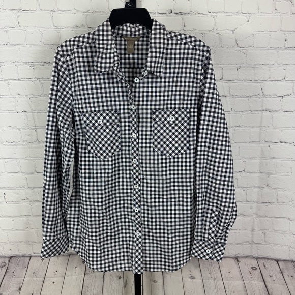 Bit & Bridle Navy and White Plaid Checkered Button Down Shirt Size Large - Picture 1 of 7